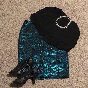 J. Crew emerald brocade no. 2 pencil skirt size 8